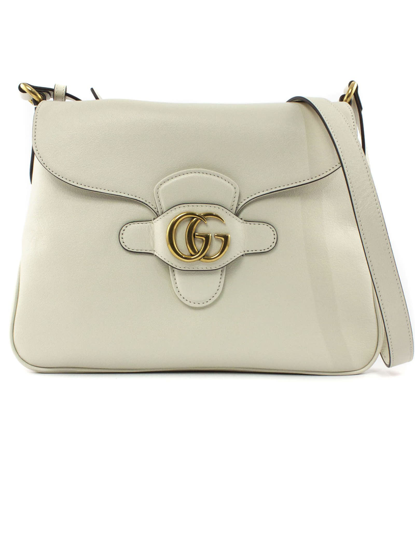 Gucci White Leather Messenger Bag