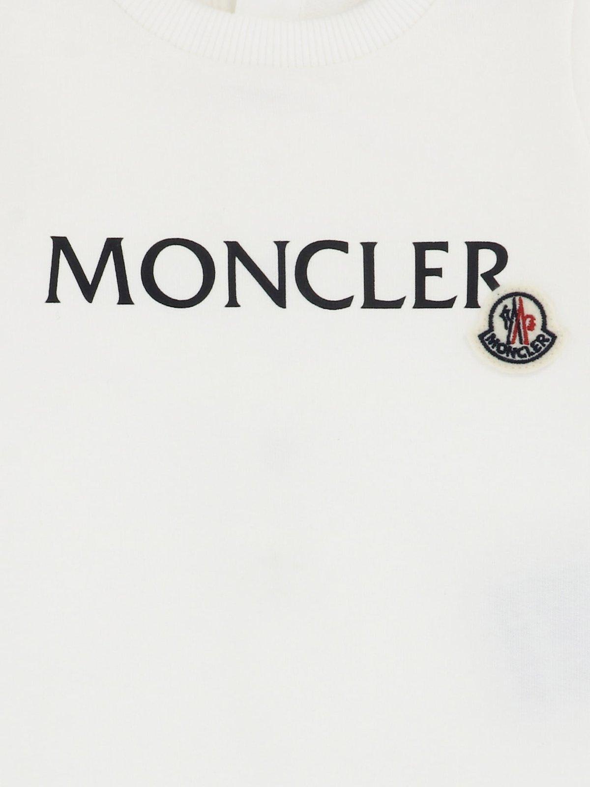 Shop Moncler Logo-printed Long Sleeved Romper In White