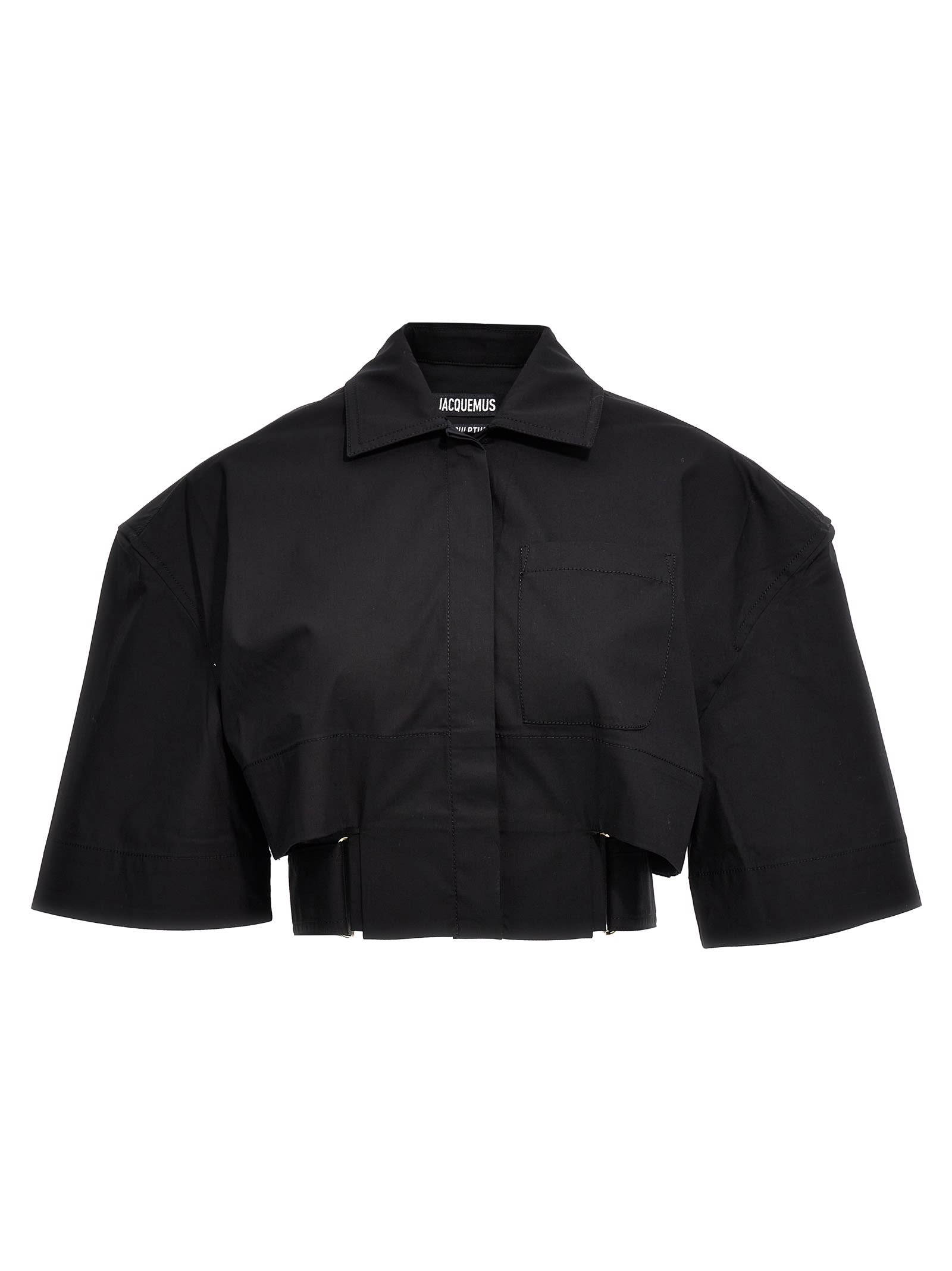 Shop Jacquemus La Chemise Courte Bari Cropped Shirt In Black