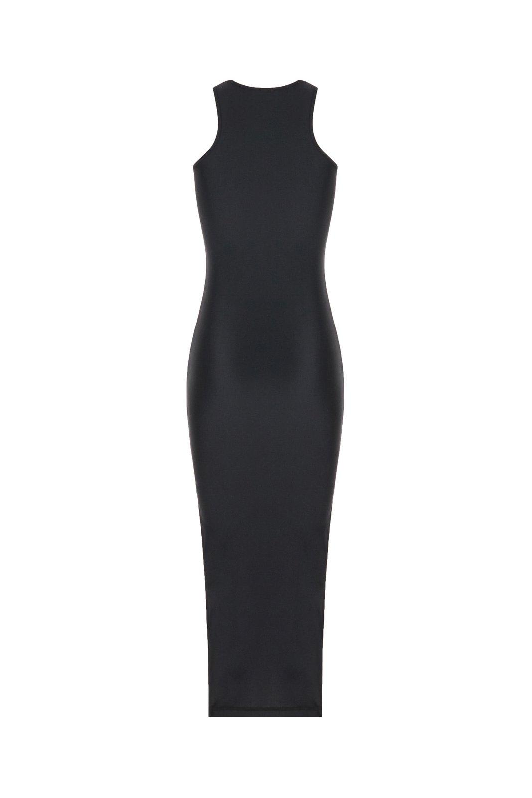 Shop Coperni Logo Plaque Side Slit Midi Dress In Black
