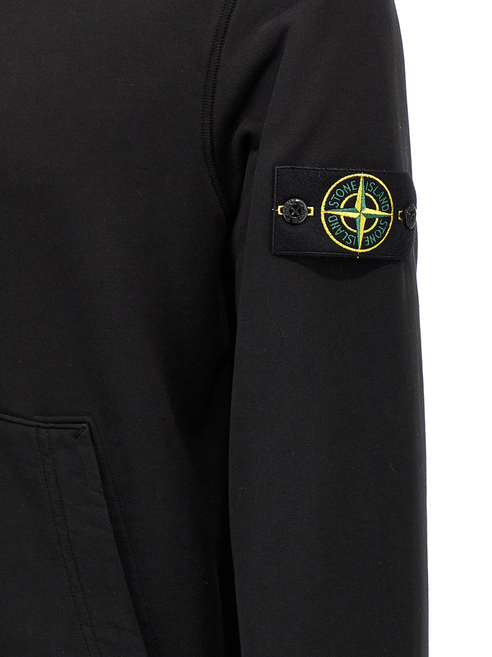 Stone Island Black Cotton Hoodie With Logo Patch In Black