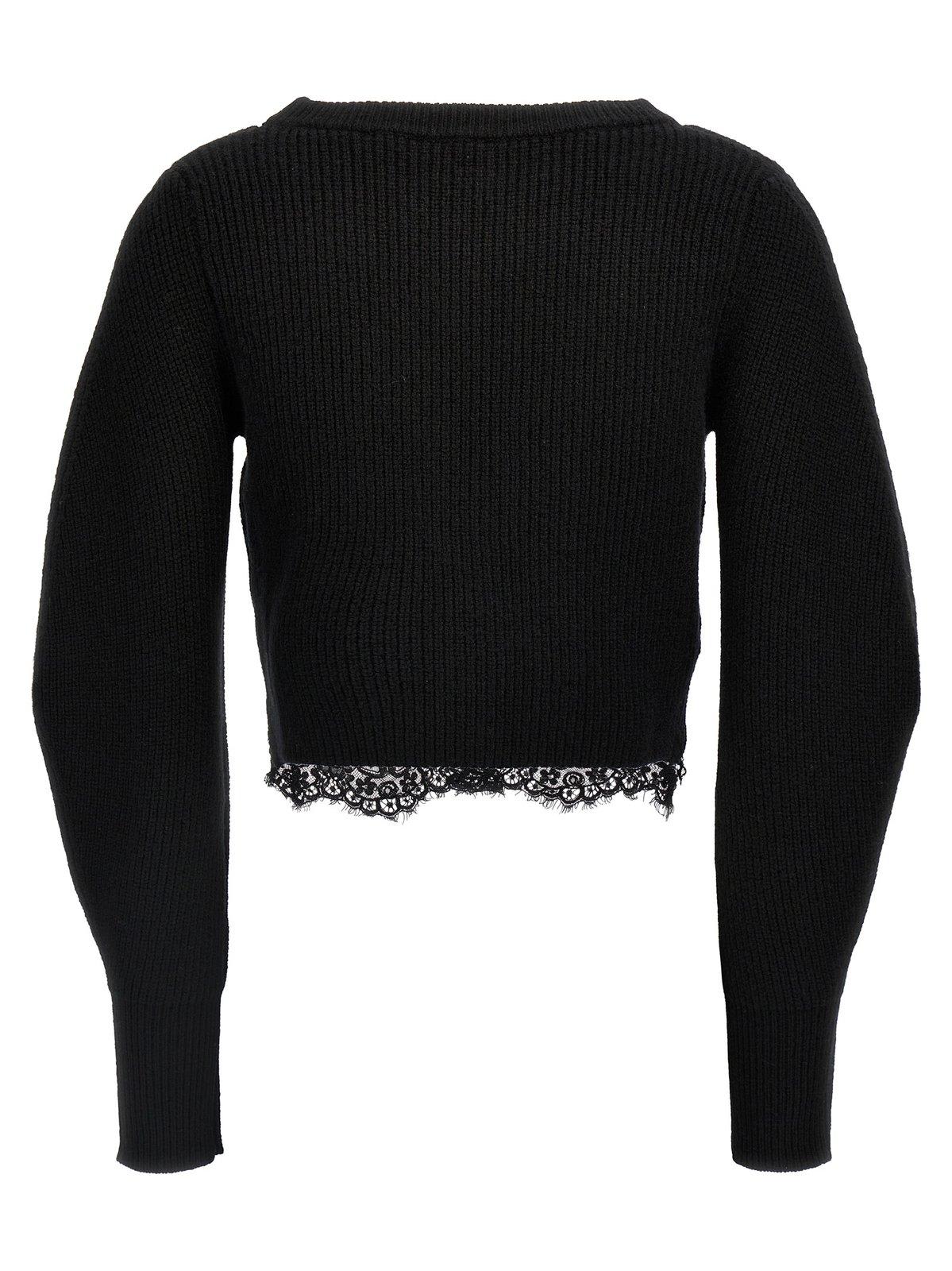 Shop Pinko Cropped Knitted Cardigan In Black