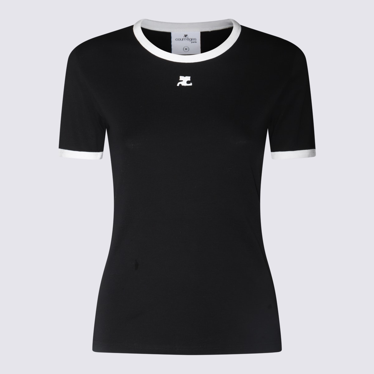 Shop Courrèges Black Cotton T-shirt In Black/heritage White