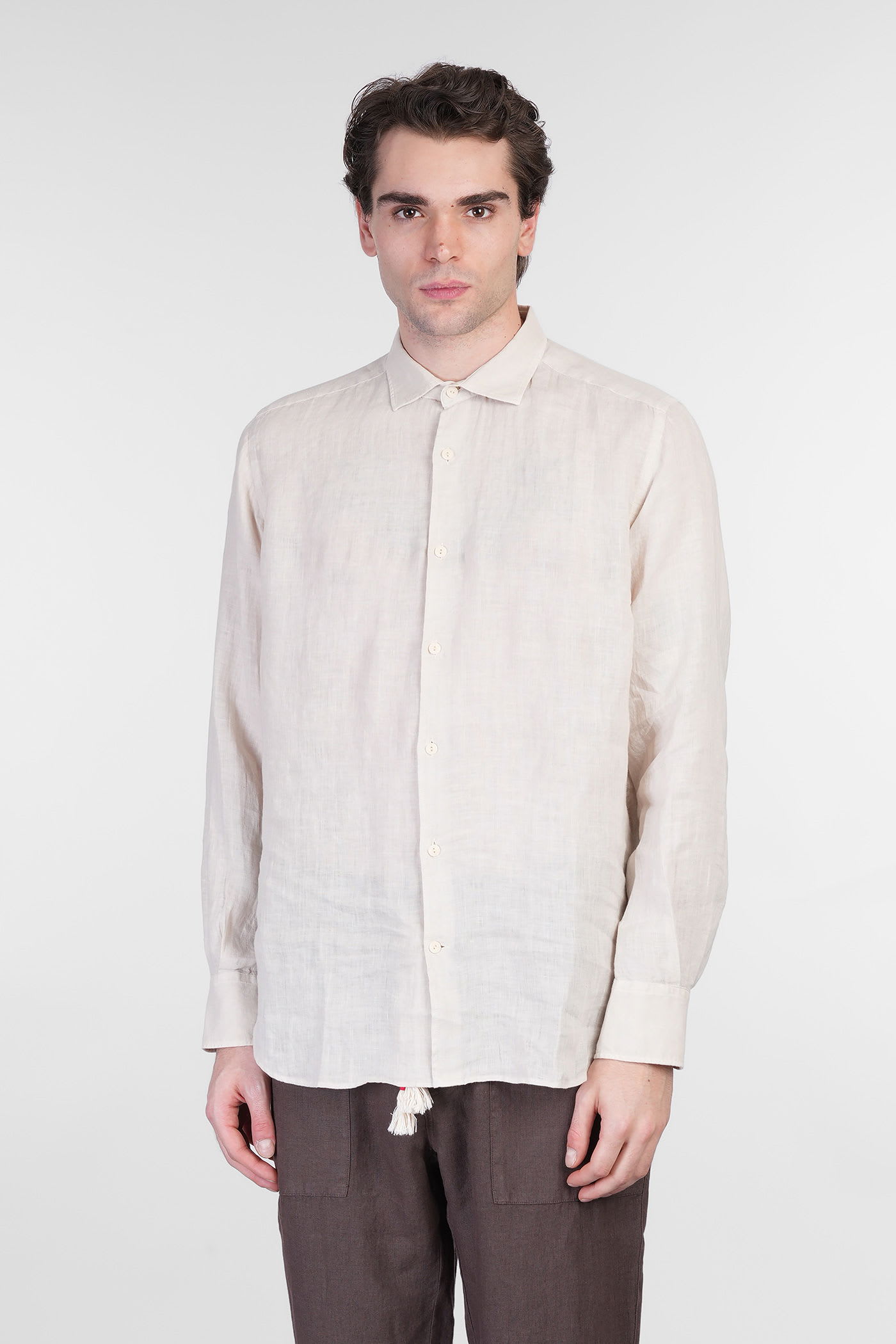Mc2 Saint Barth Pamplona Shirt In Beige Linen In White