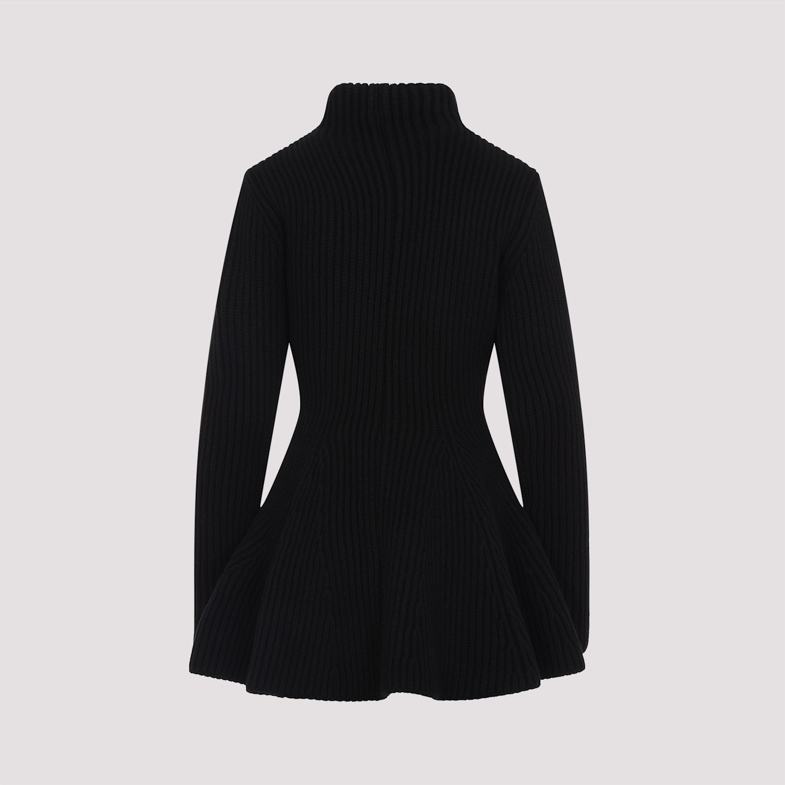 Alaïa Ribbed Wool And Cashmere-blend Peplum Cardigan In Noir Alaia