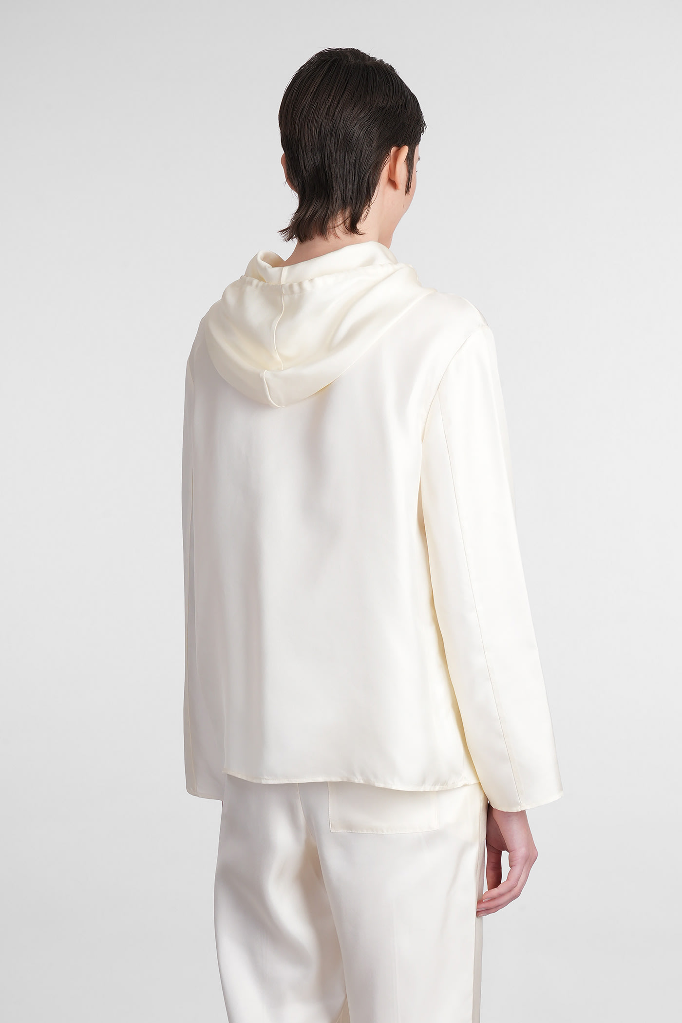 Loulou Studio Ivory Hooded Blouse In Silk In Beige