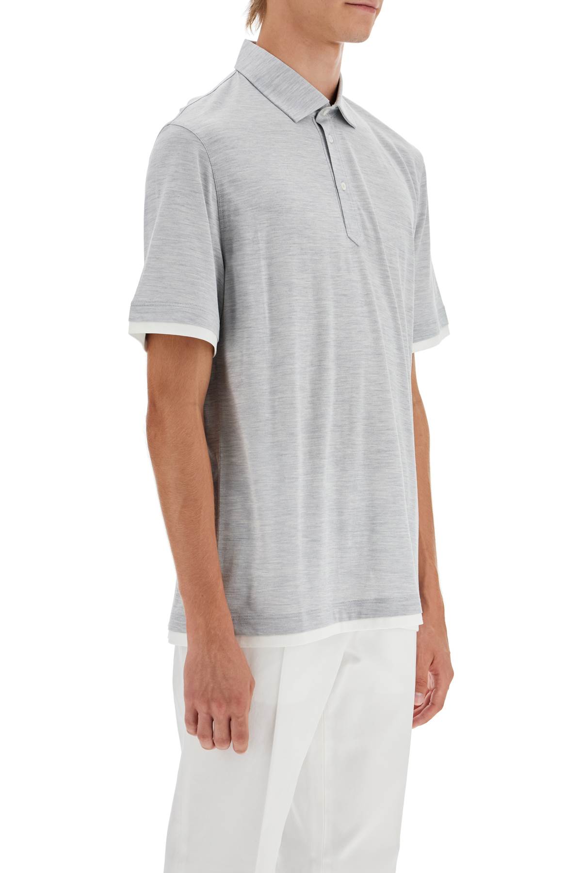 Shop Brunello Cucinelli Silk And Cotton Polo Shirt With Double Edges In Perla+off White (grey)