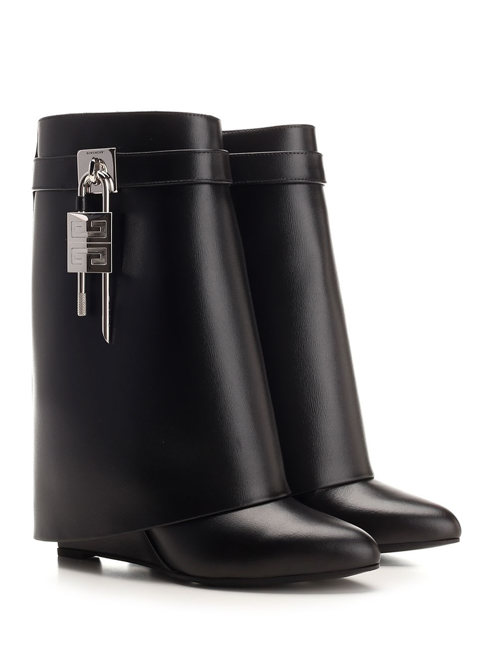 Givenchy Shark Lock 90 Leather Ankle Boots Shoes In Black