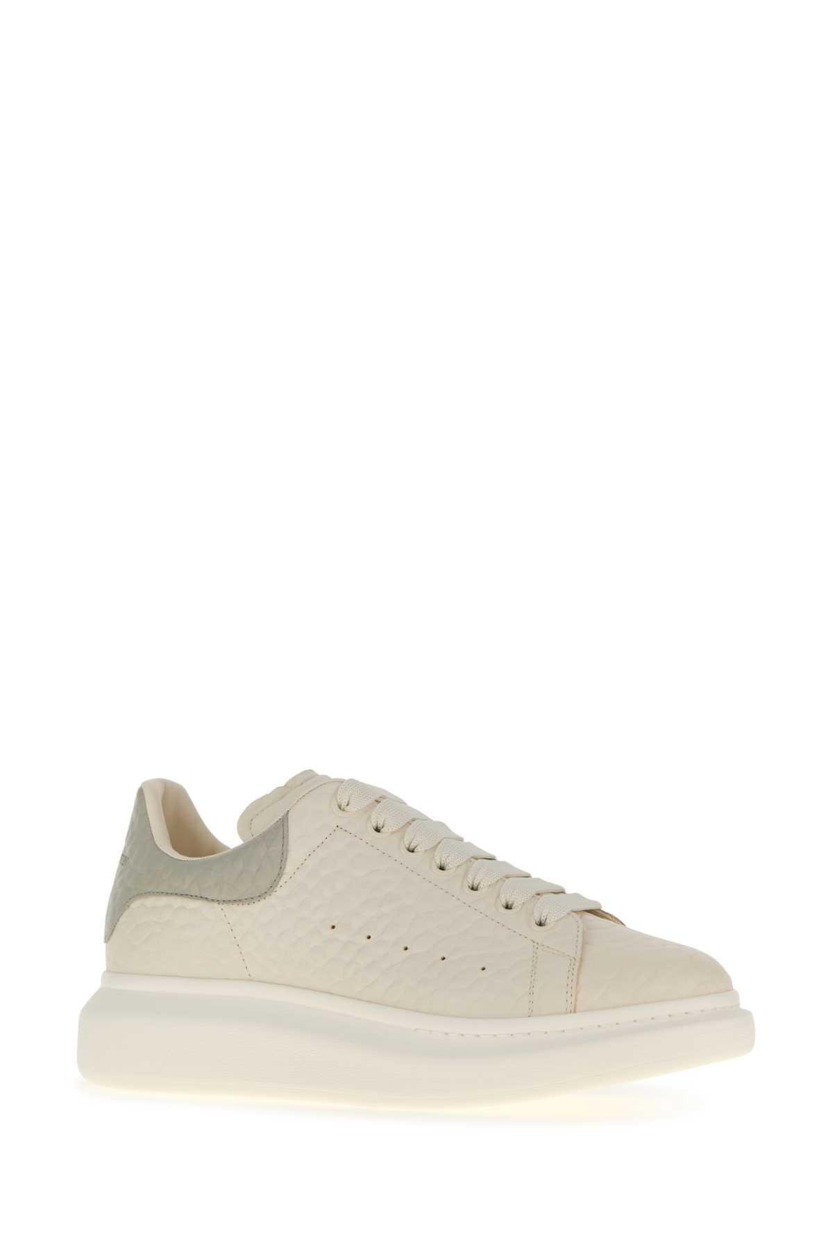 Alexander Mcqueen Ivory Leather Sneakers With Grey Leather Heel In Gray