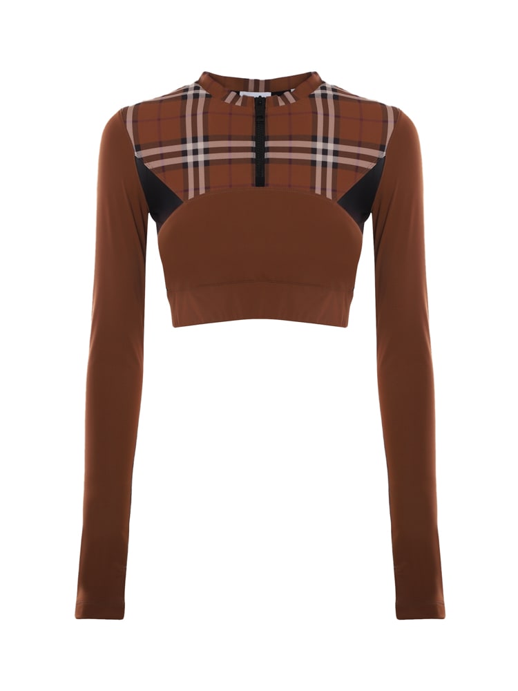 Burberry Cropped Top In Stretch Jersey With Tartan Motif