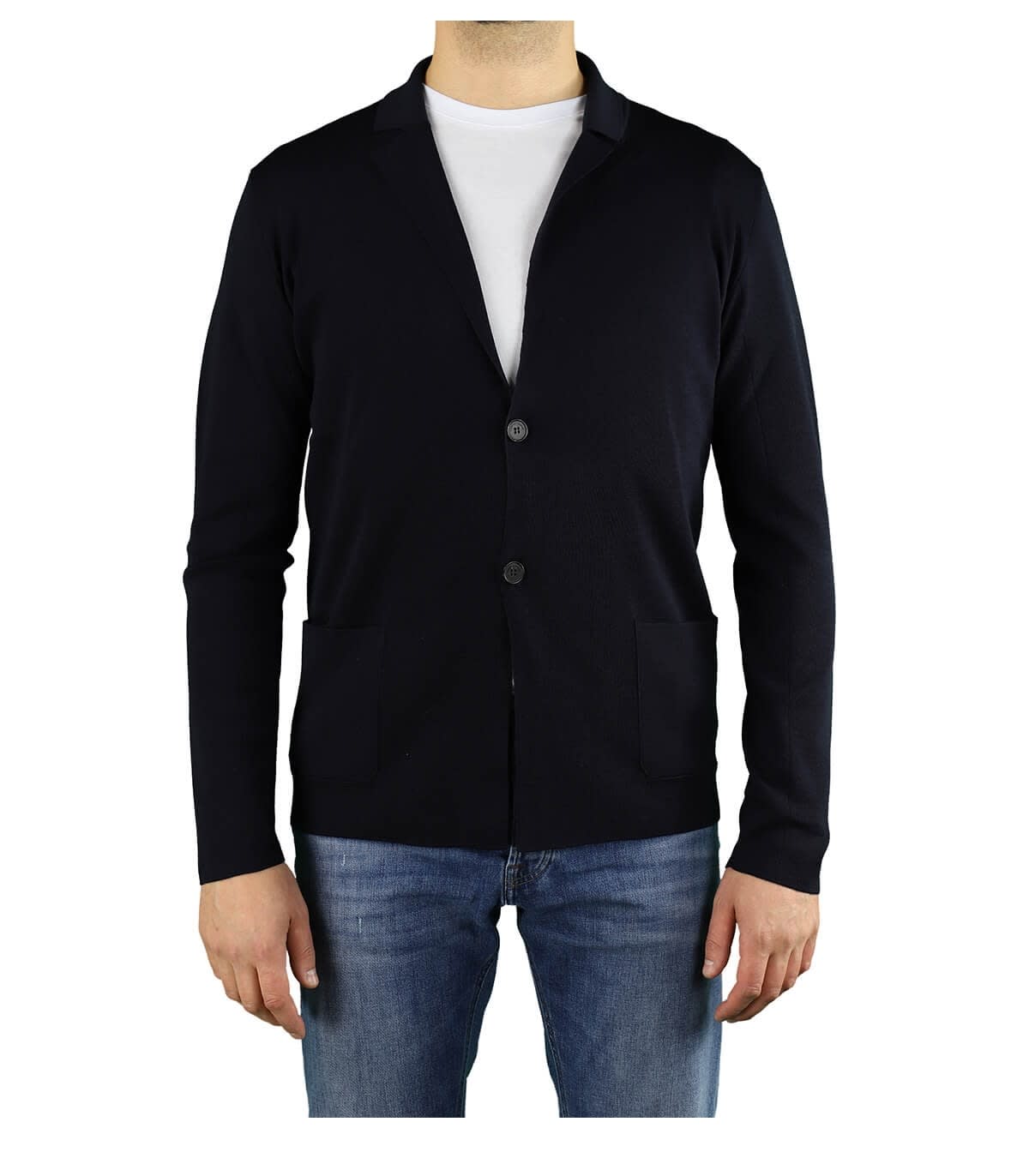 Roberto Collina NAVY BLUE WOOL KNITTED JACKET