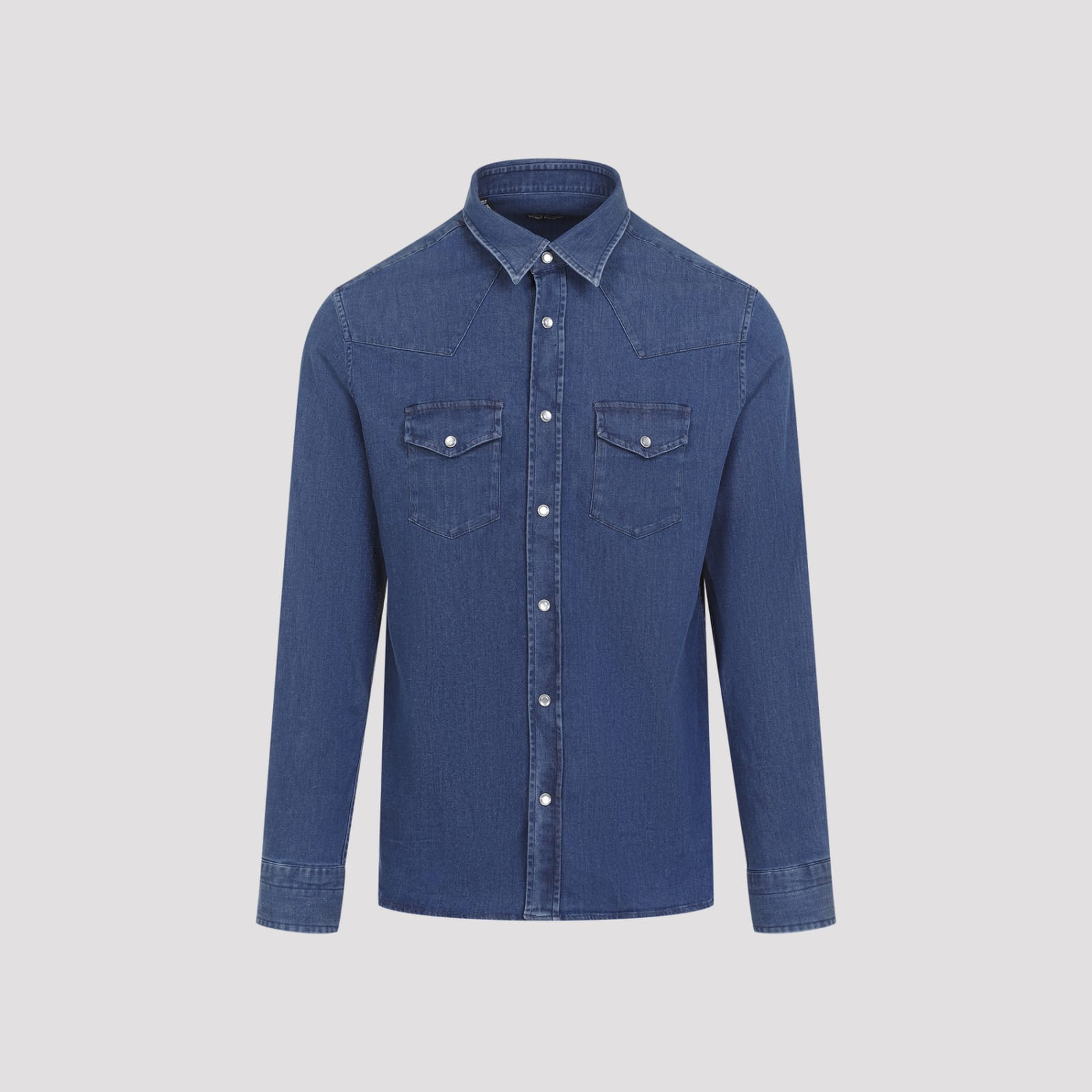 Shop Tom Ford Denim Shirt In Stone Blue