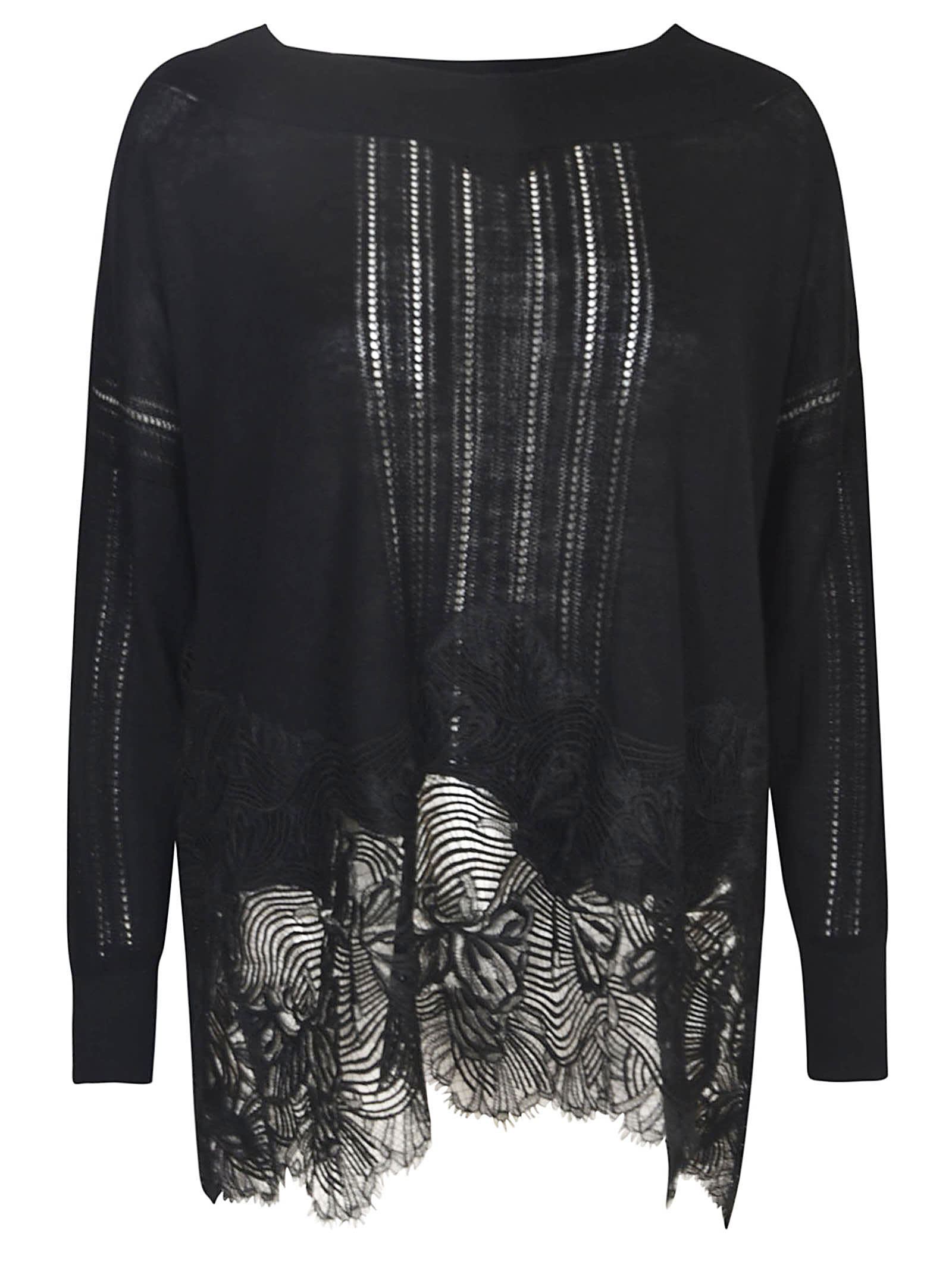 Lace Paneled Long-sleeved Top