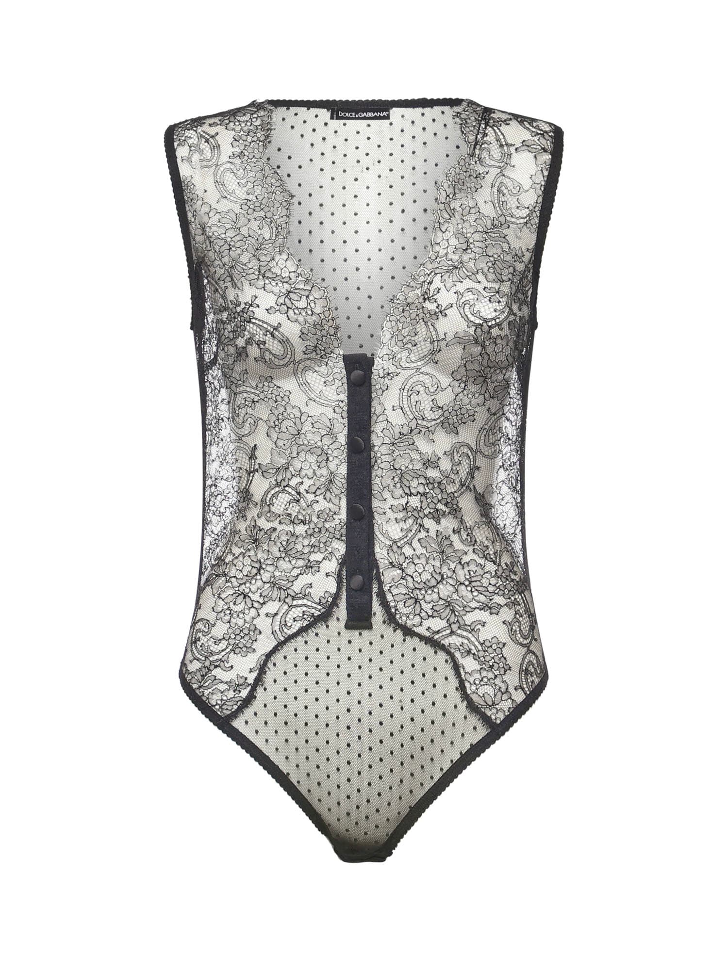 Dolce & Gabbana Textured Plumetis Bodysuit In Black
