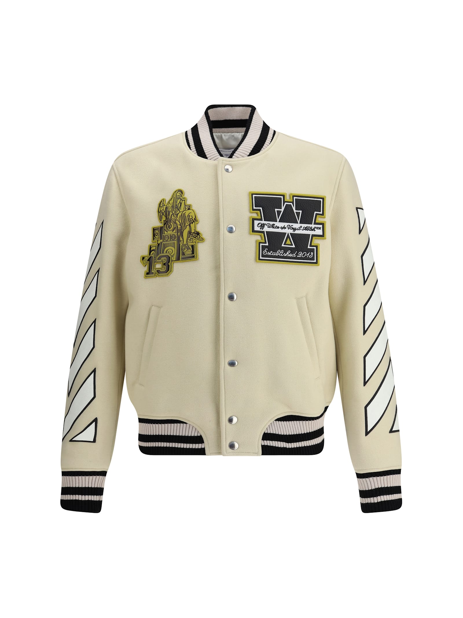 Off-white Lion Wool Varsity Jacket In Yellow