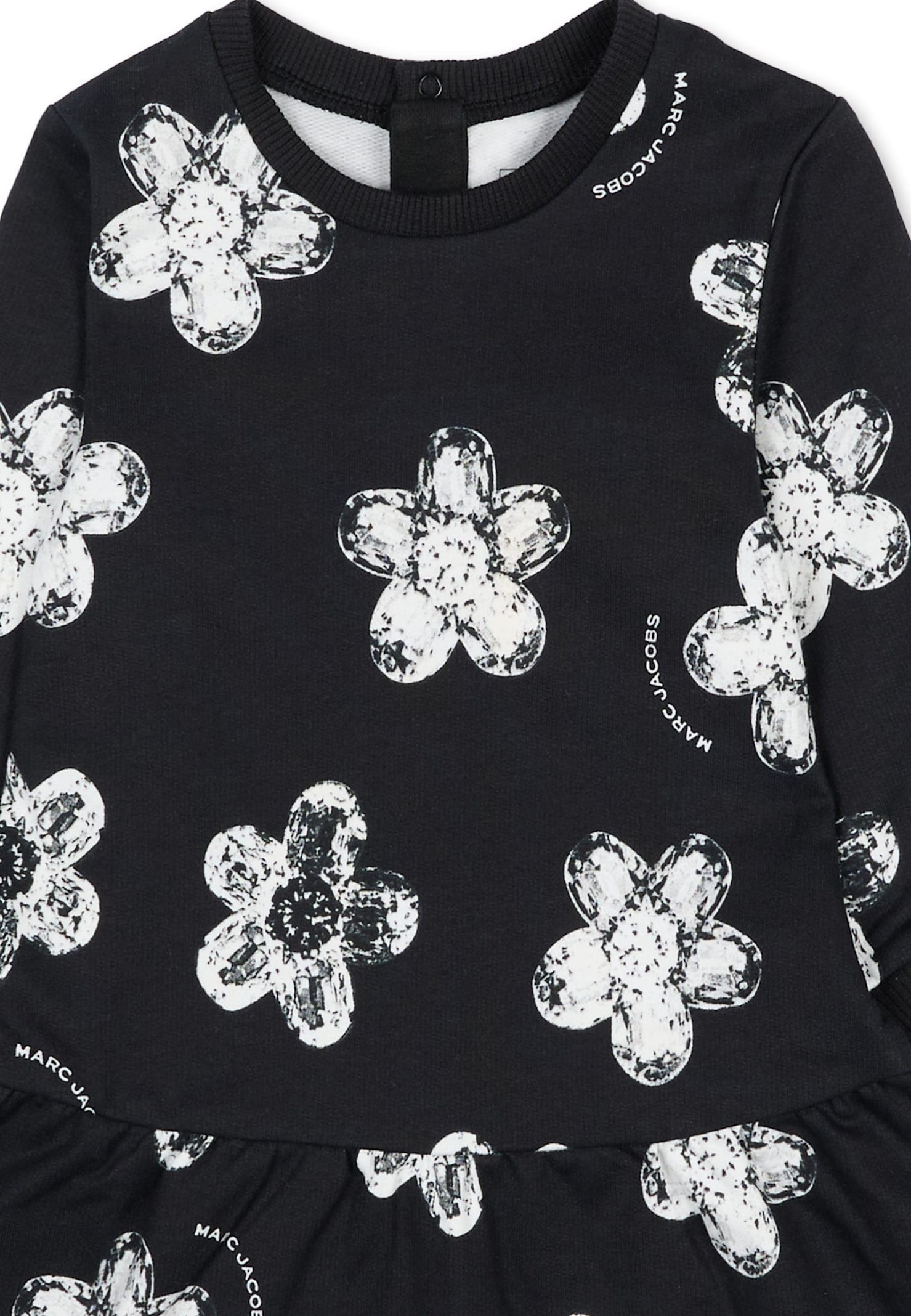 Marc Jacobs Black Dress For Baby Girl With Flowers In Black