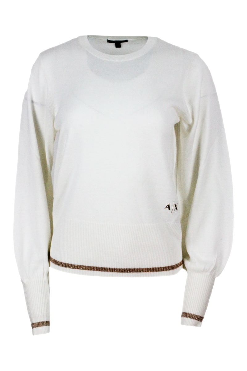 Armani Collezioni Long-sleeved Crewneck Sweater In Wool Blend With Lurex Profiles
