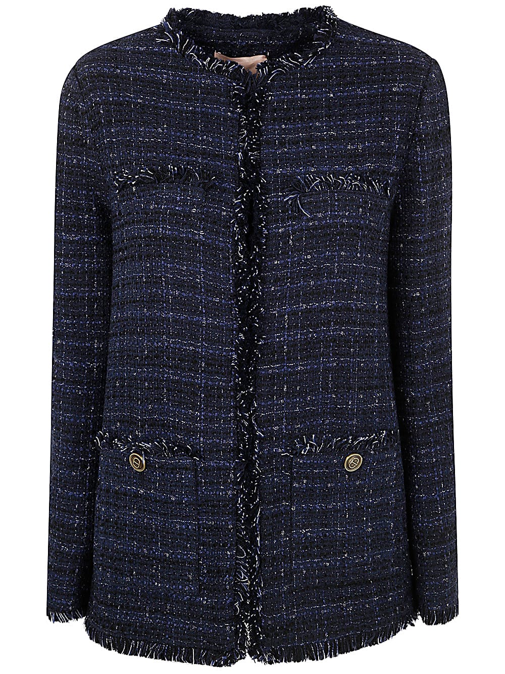 Shop Twinset Boucle Jacket In Blue Denim Black