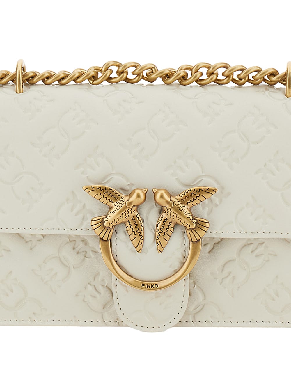 Shop Pinko Love One White Mini Crossbody Bag With Logo On The Bukle In Leather Woman