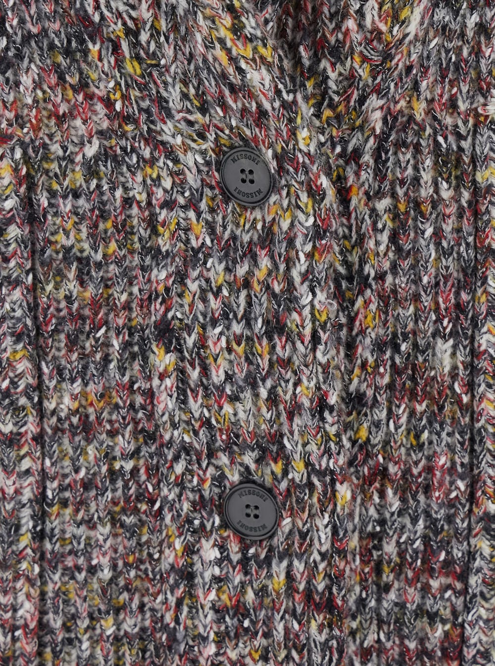 Missoni Multicolor Cardigan With Deep-neck And Flame Rib Stitch In Wool And Cotton Blend Woman In Gray