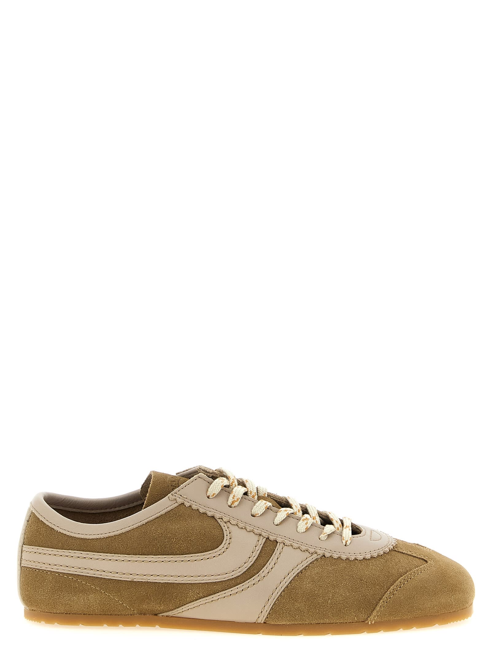 Dries Van Noten Women Beige Low-top Sneakers With Two-tone Lace-up In Suede Woman In White