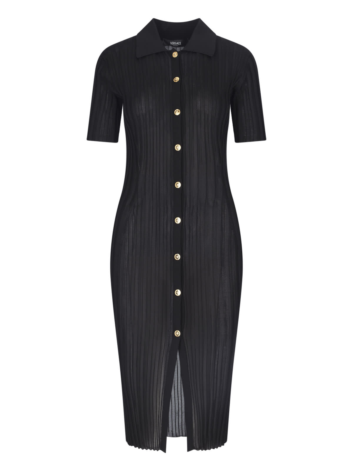 Shop Versace Pleated Midi Dress In Black