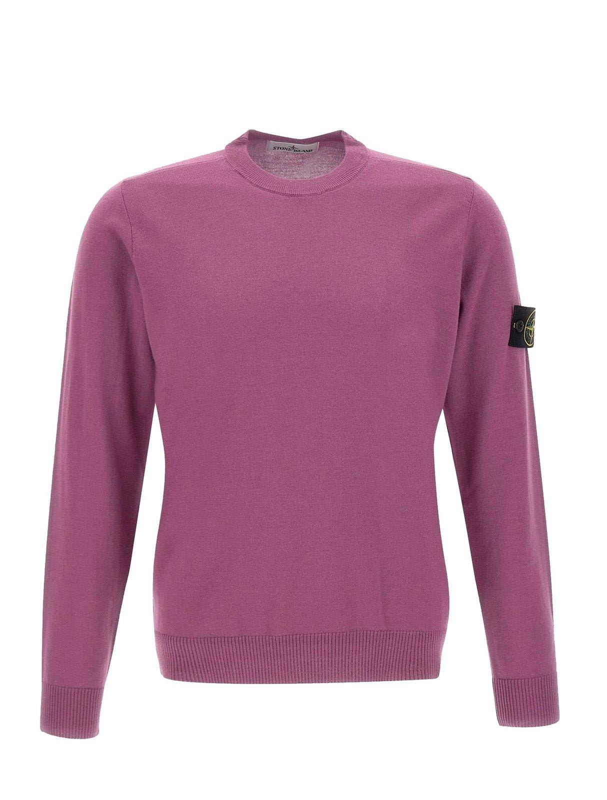 Shop Stone Island Logo Patch Crewneck Knit Jumper In Rosa Quarzo