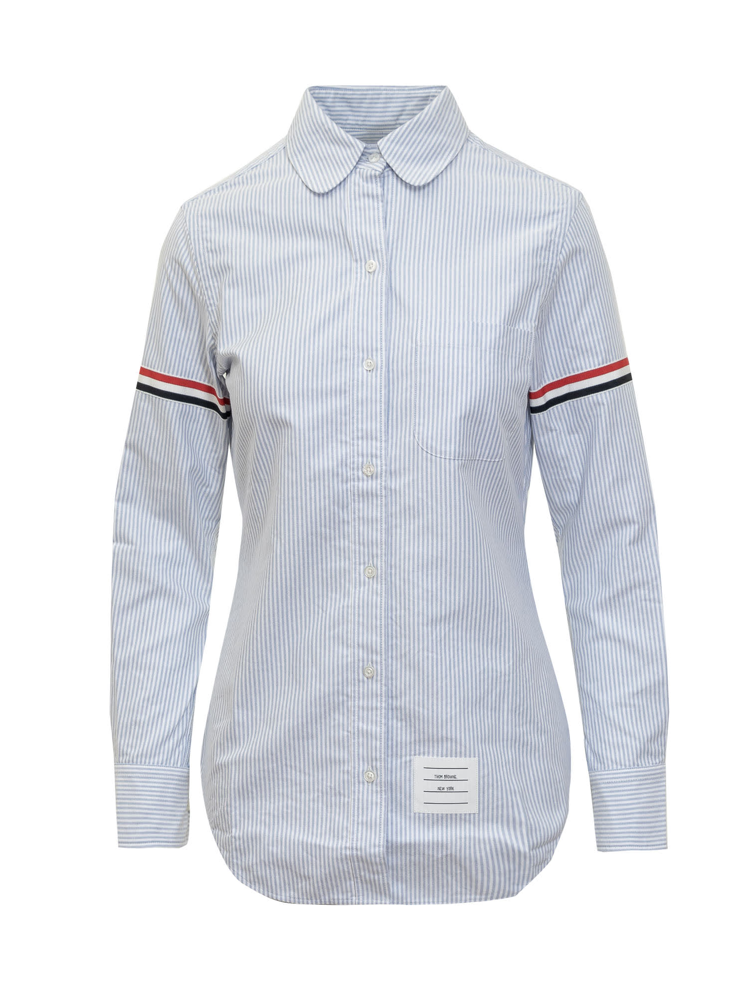 Shop Thom Browne Stripe Oxford Armband Round Collar Shirt In Light Blue