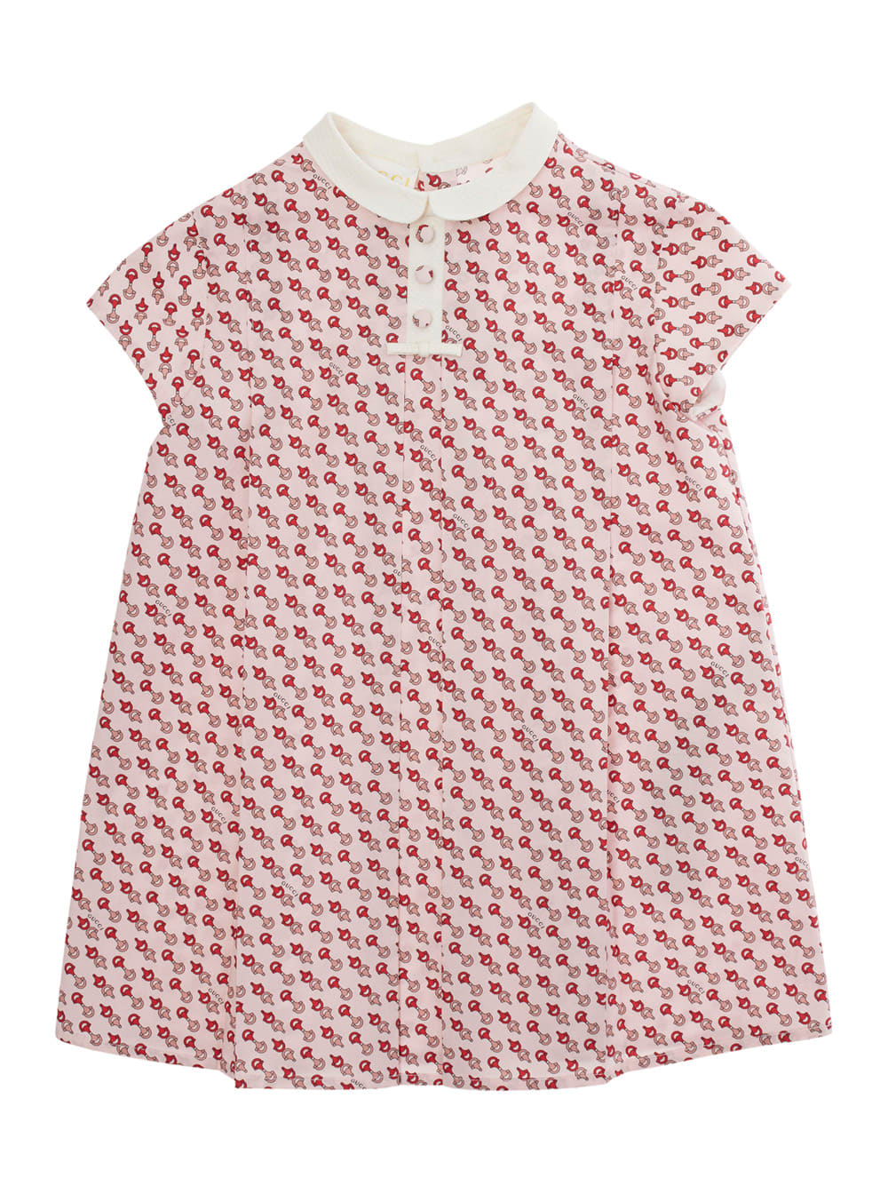 Gucci Multicolor Dress With Peter Pan Collar And All-over Micro Horsebit Print In Cotton Baby In Red