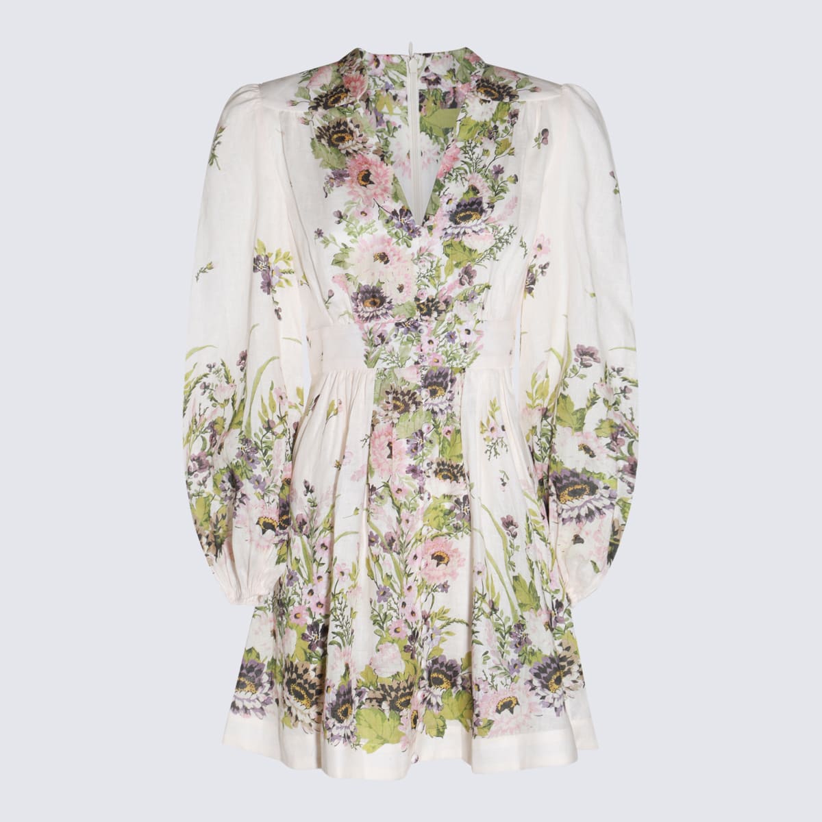 Shop Zimmermann Cream Linen Dress In Cream Multi Floral