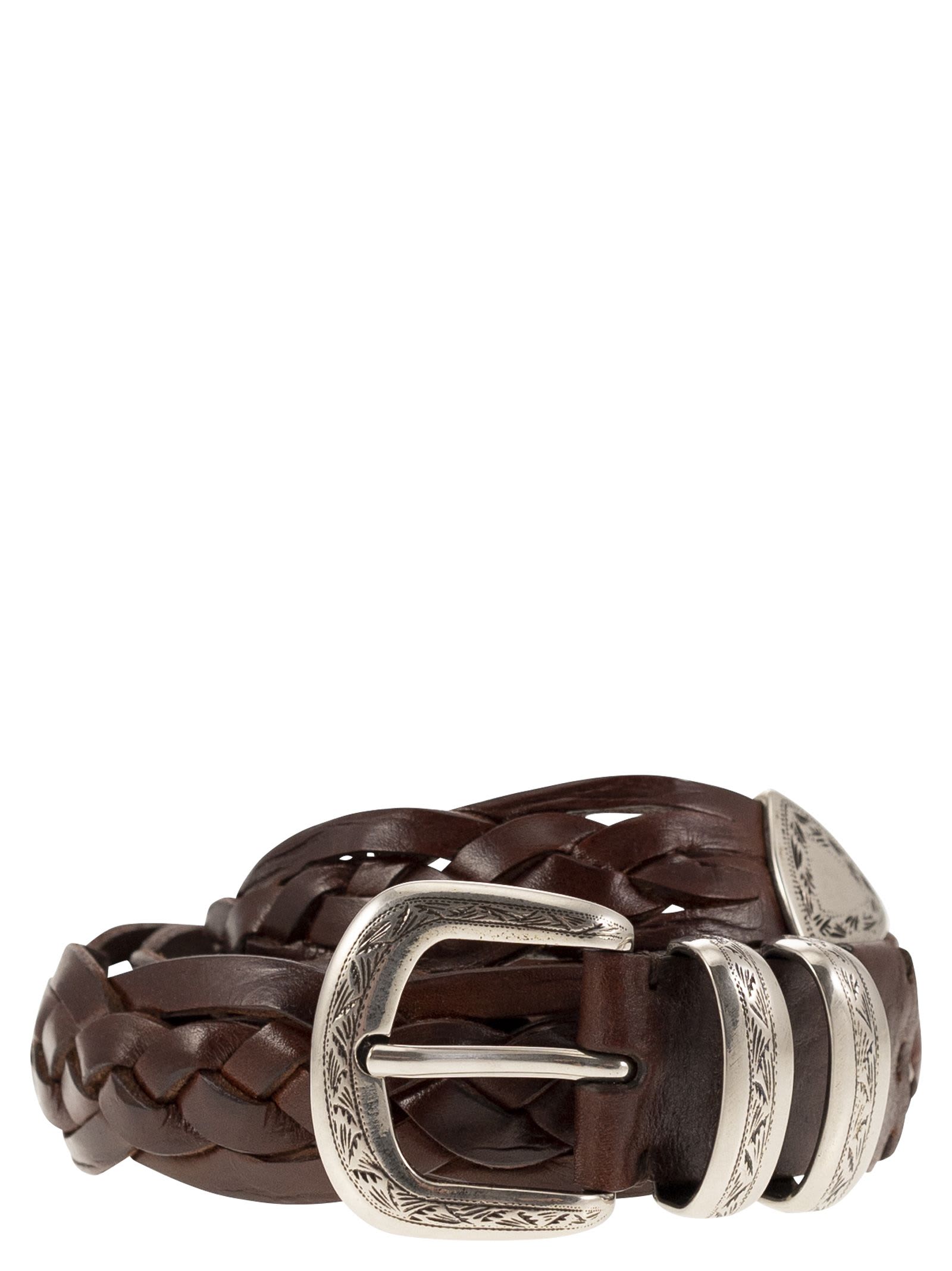 Braided Calfskin Belt With Detailed Buckle And Tip