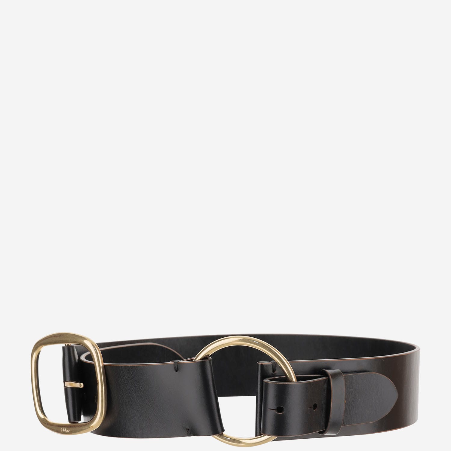 Chloé Anita Asymmetrical Buckle Leather Belt In Black