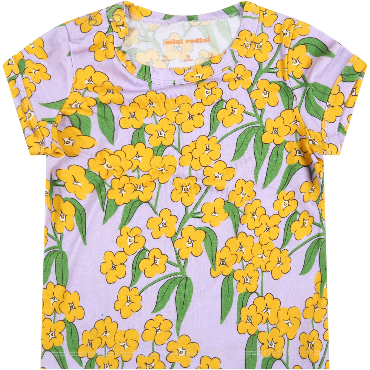 Mini Rodini Purple T-shirt For Baby Girl With Yellow Flowers