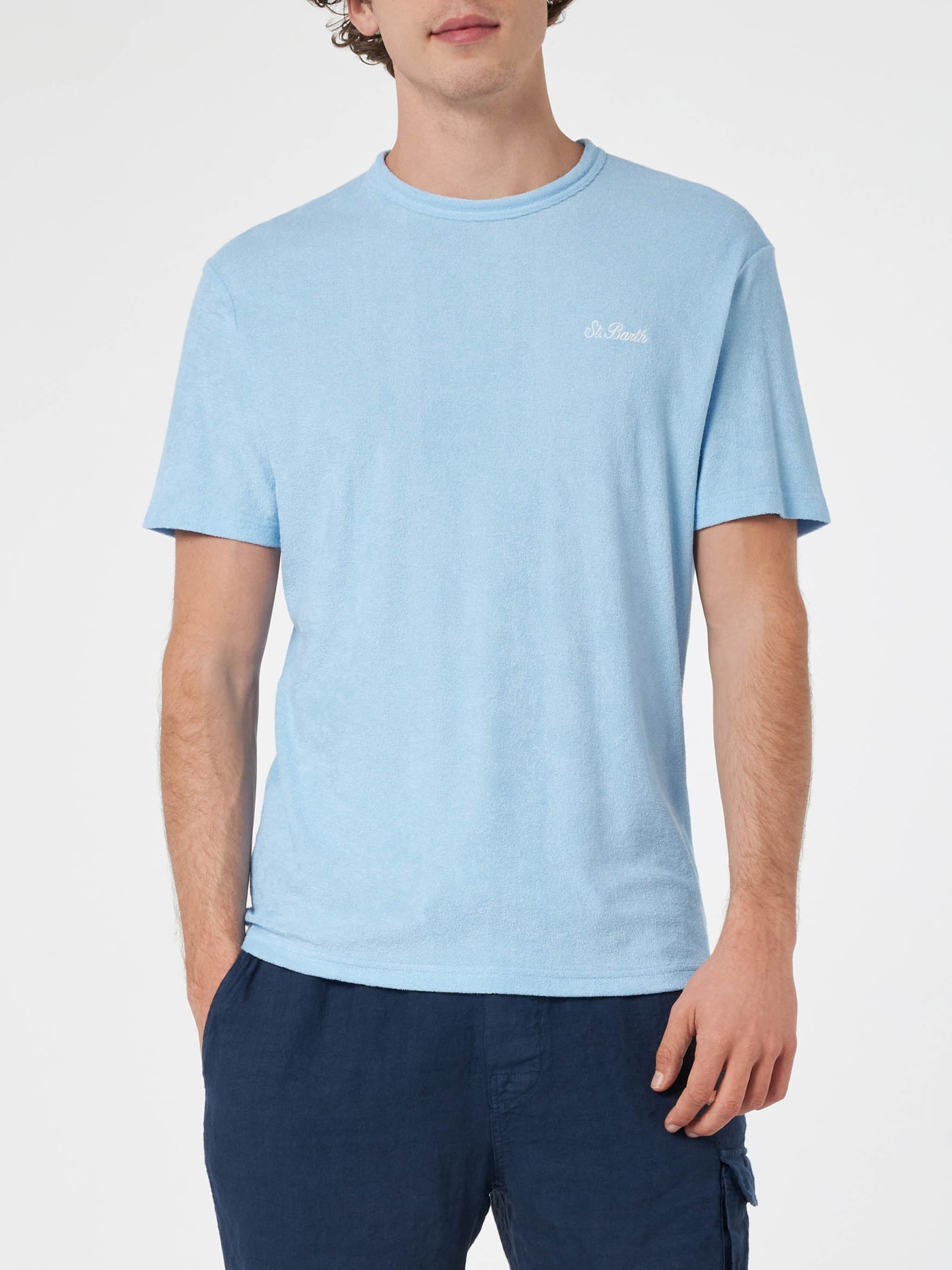 MC2 SAINT BARTH MAN LIGHT BLUE TERRY T-SHIRT GARY WITH ST. BARTH EMBROIDERY