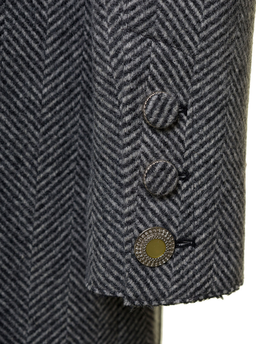 Shop Andersson Bell Enya Grey Asymmetric Double-breasted Coat With Herringbone Pattern In Wool Woman