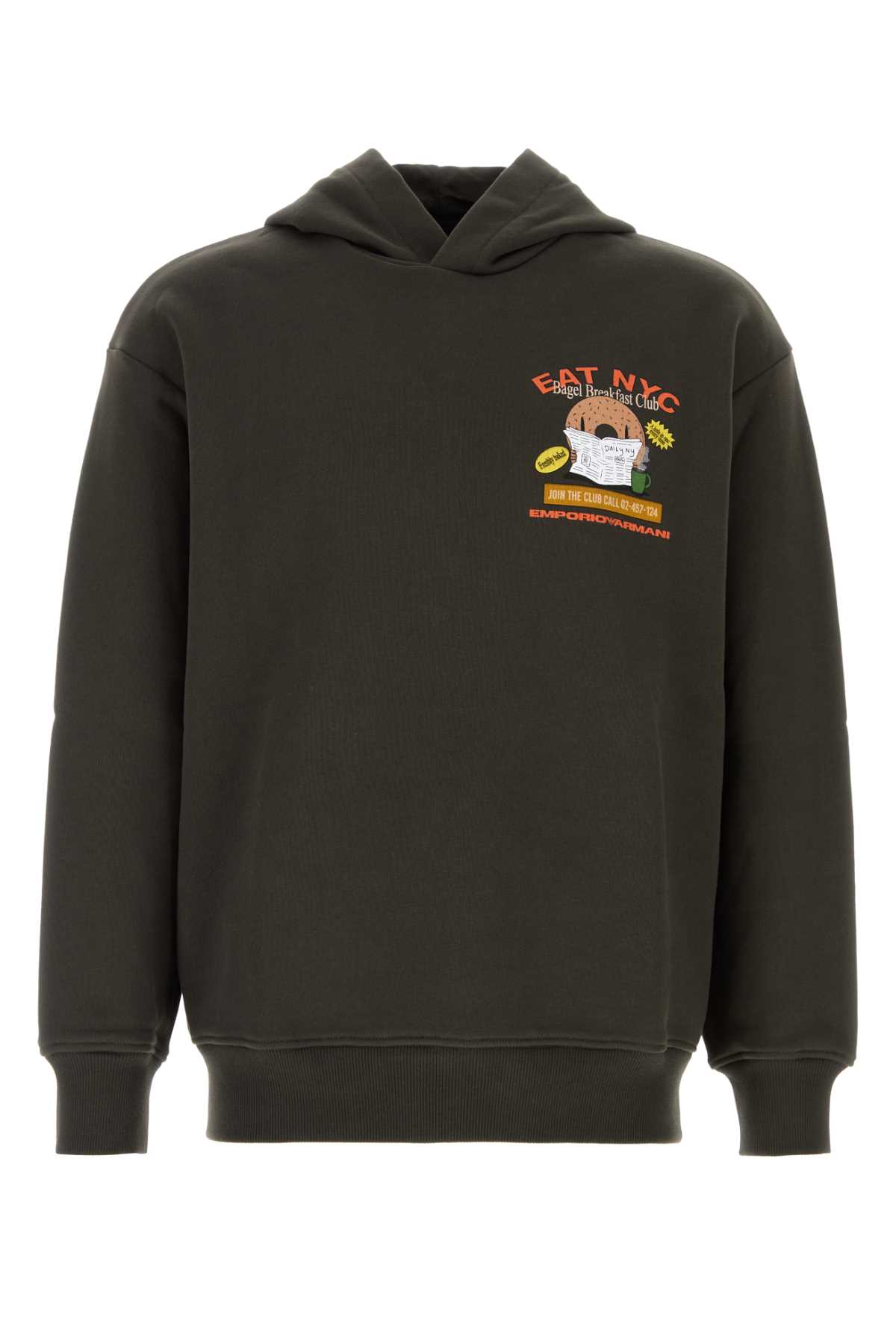 Emporio Armani Hooded Sweatshirt With Graphic Print And Ribbed Cuffs In Green