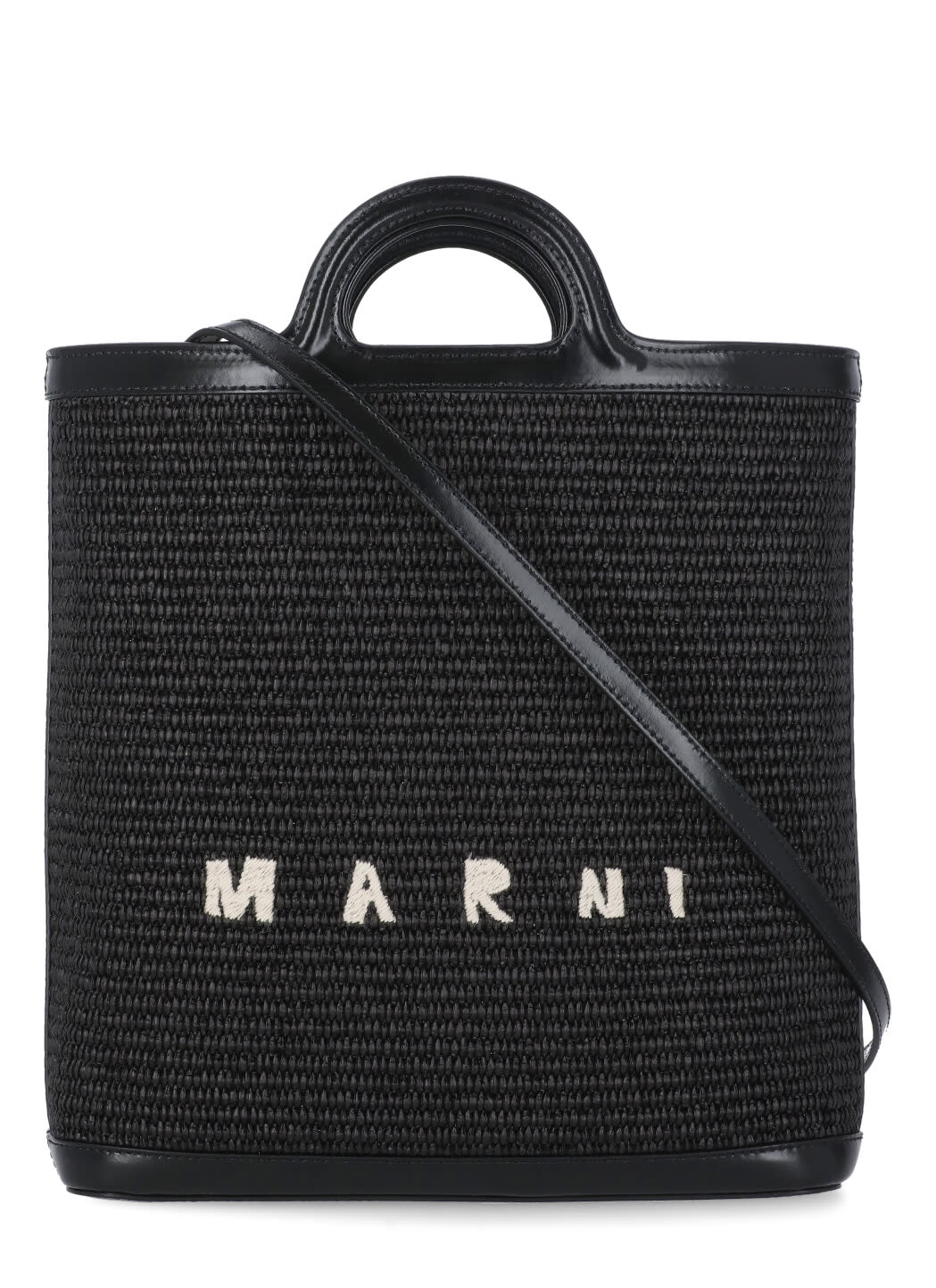 Shop Marni Rafia Shoulder Bag In Black