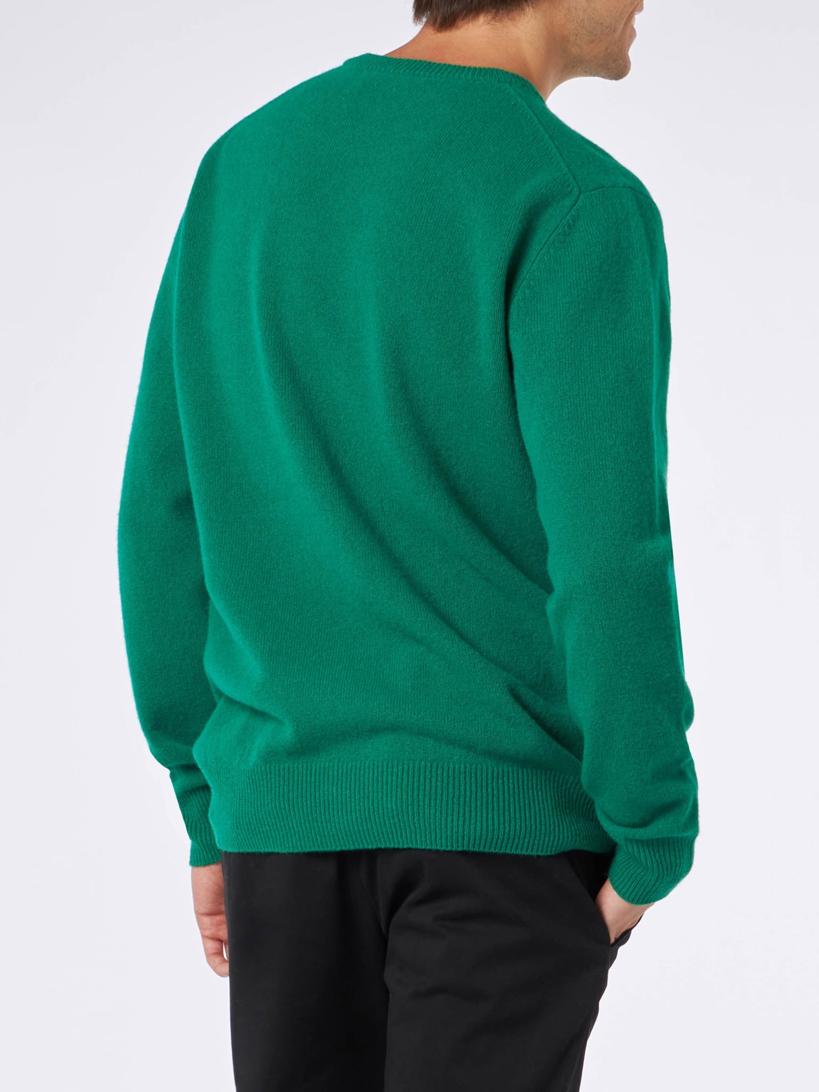 Mc2 Saint Barth Man Crewneck Green Sweater With St. Barth Embroidery In Green