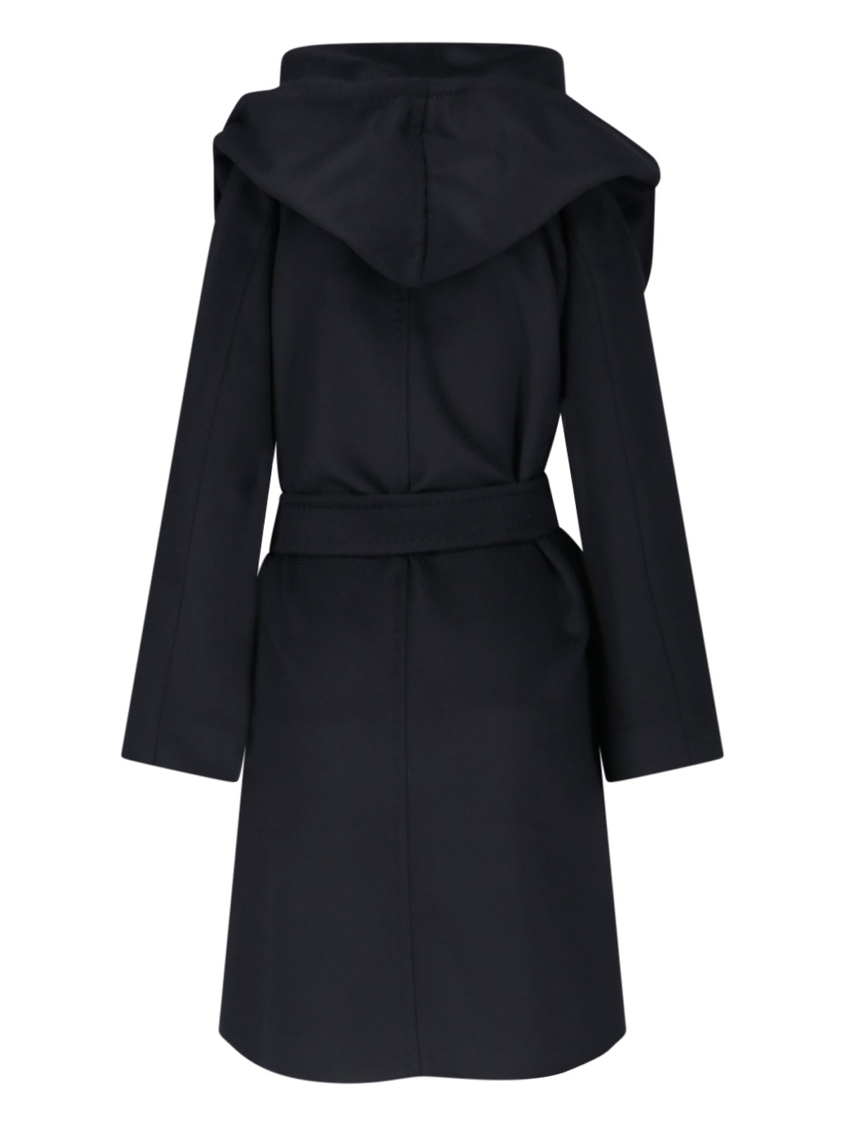 Max Mara Waist Belted Button Detail Hooded Jacket In Black