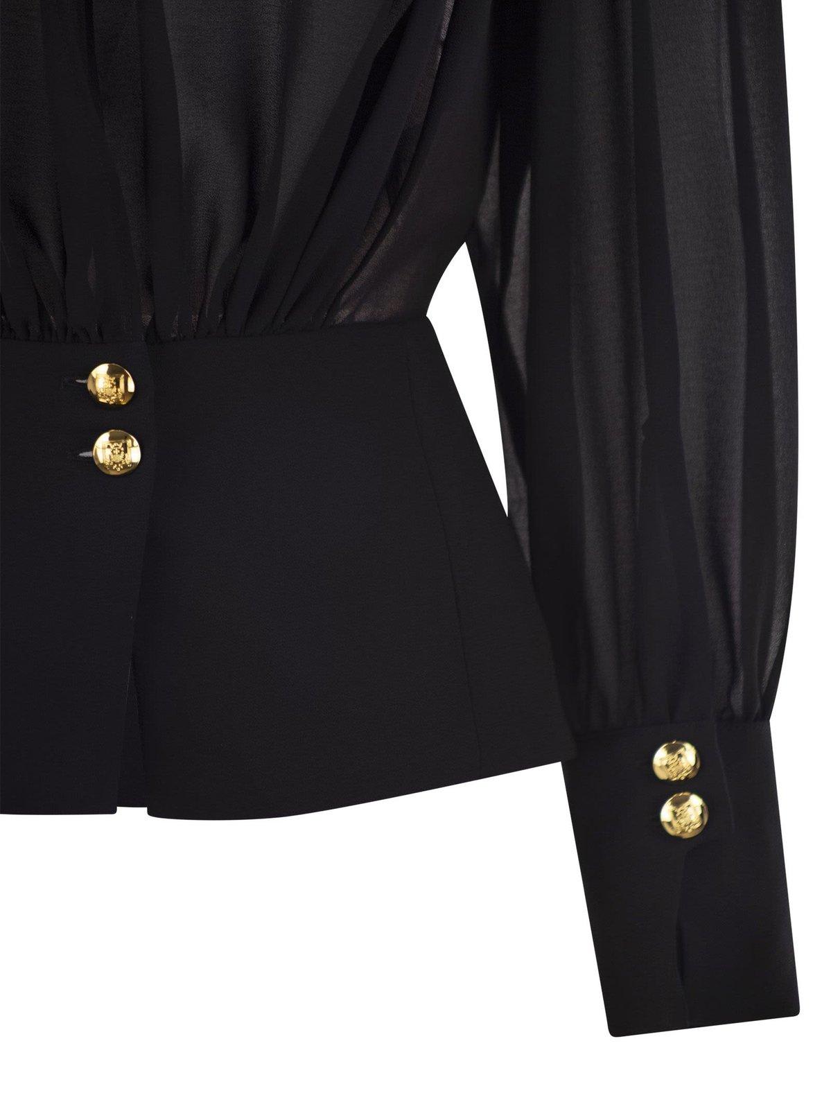 Shop Elisabetta Franchi Long-sleeve V-neck Top In Black