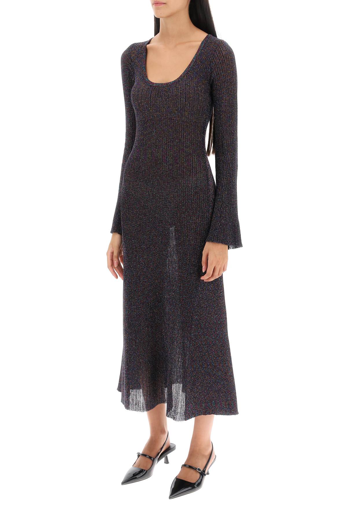 Shop Ganni Lurex-knit Midi Dress In Multicolor