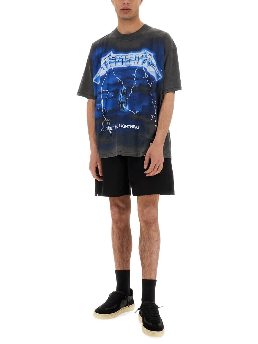 Represent Ride The Lightning X Metallica Gray T-shirt With Front And Back Print In Cotton Blend Man In Grey