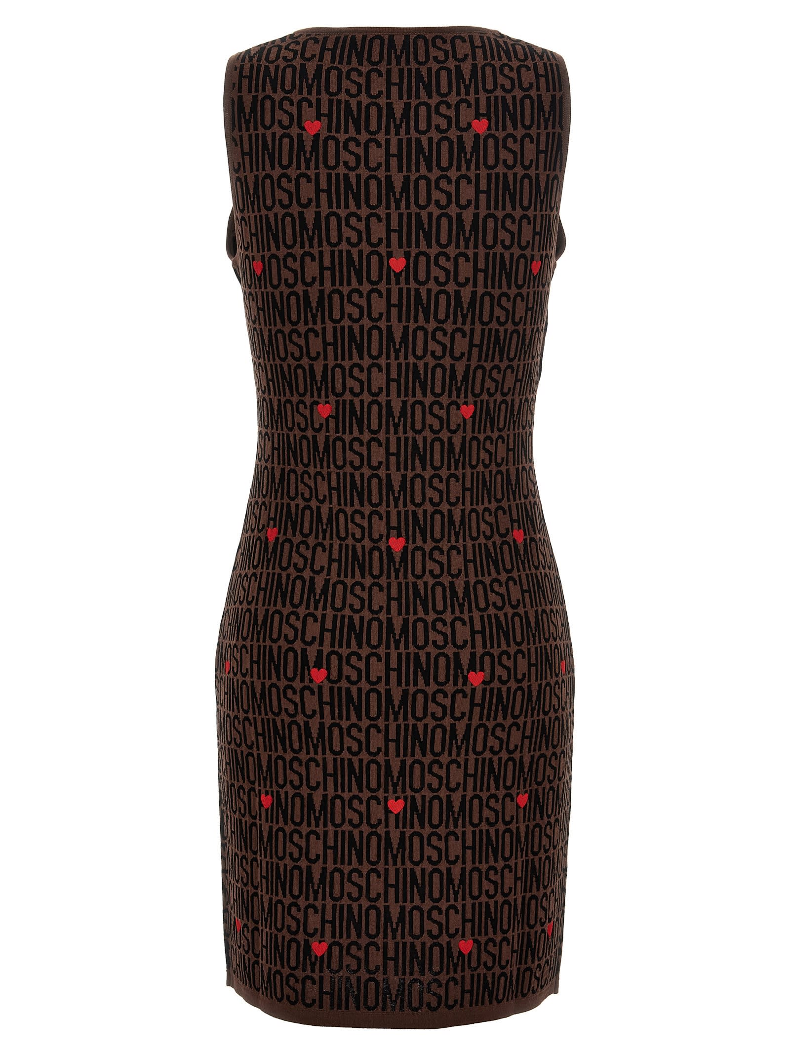 Shop Moschino Logo Dress In Brown