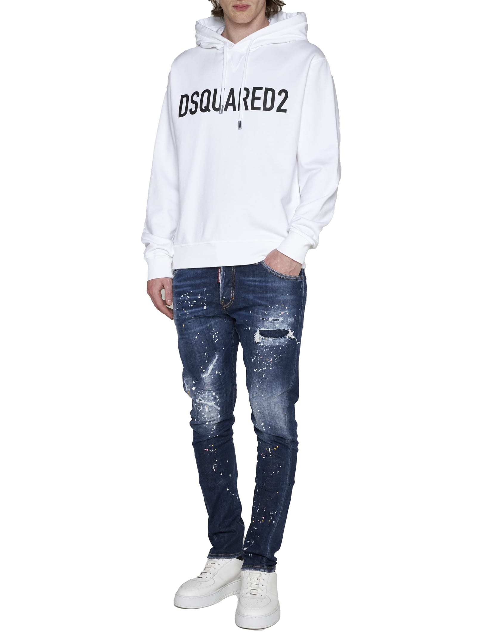 Dsquared2 Logo Cotton Hoodie In White
