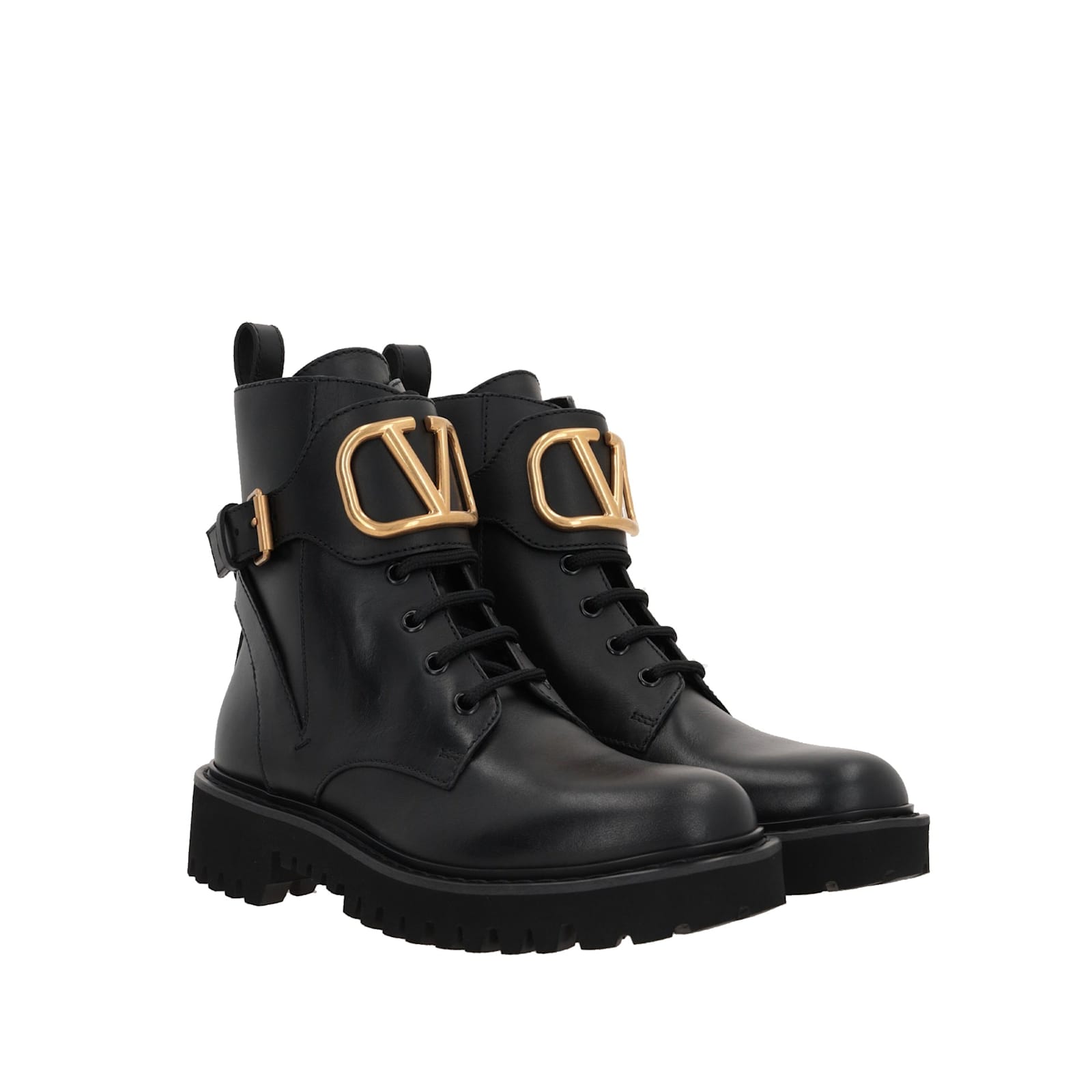 Valentino Garavani Black Calf Leather Vlogo Ankle Boots In Black