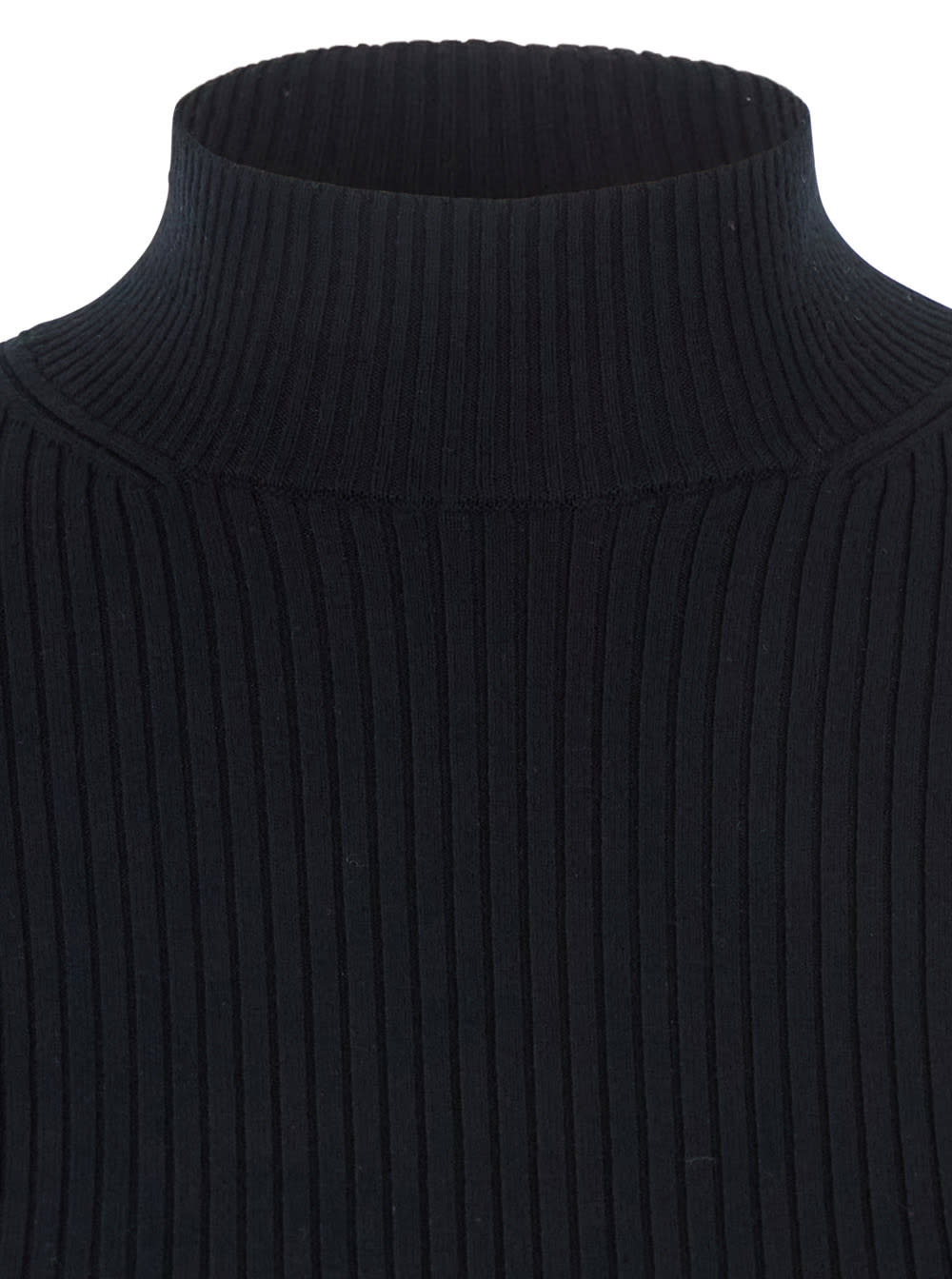 Twinset Fitted Ribbed Sweater With High Neckline In Black