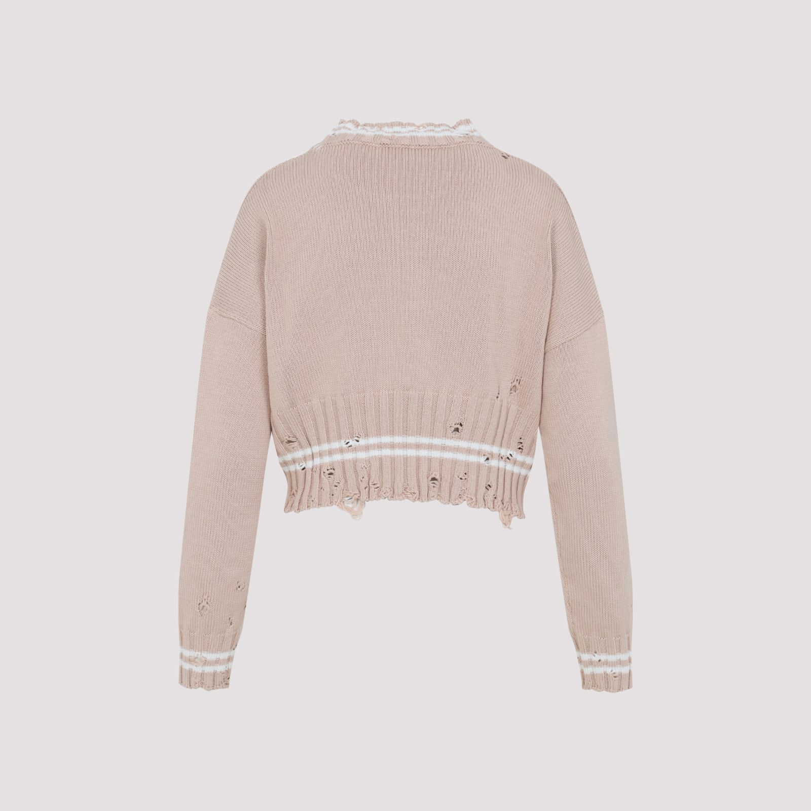 Marni Womens 00w35 Distressed Cropped Cotton-knit Jumper In Pink
