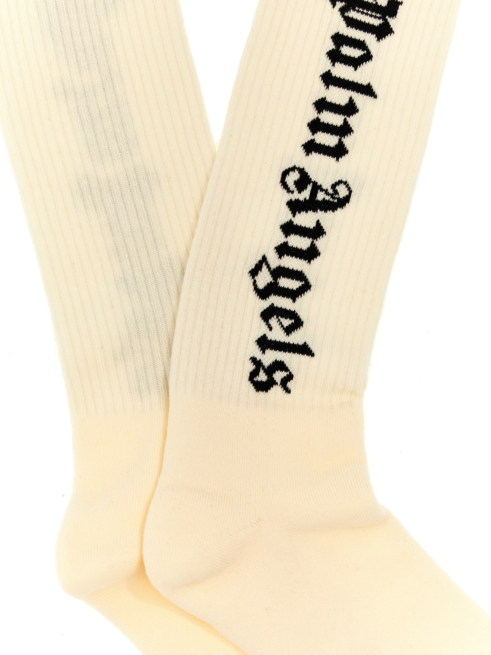 Shop Palm Angels Classic Logo Socks In Neutro