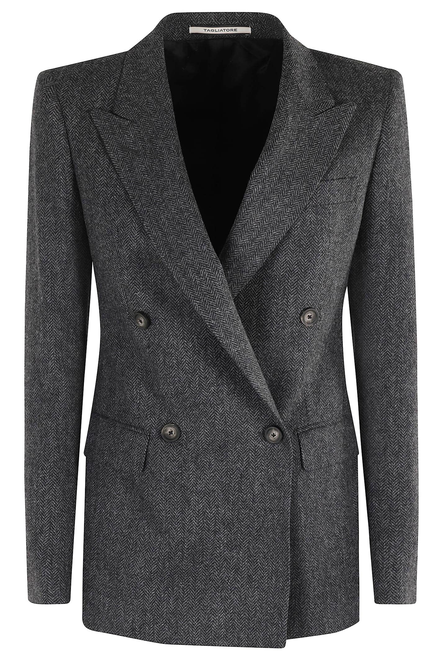 Tagliatore Double-breasted Herringbone Blazer With Notched Lapel In Gray