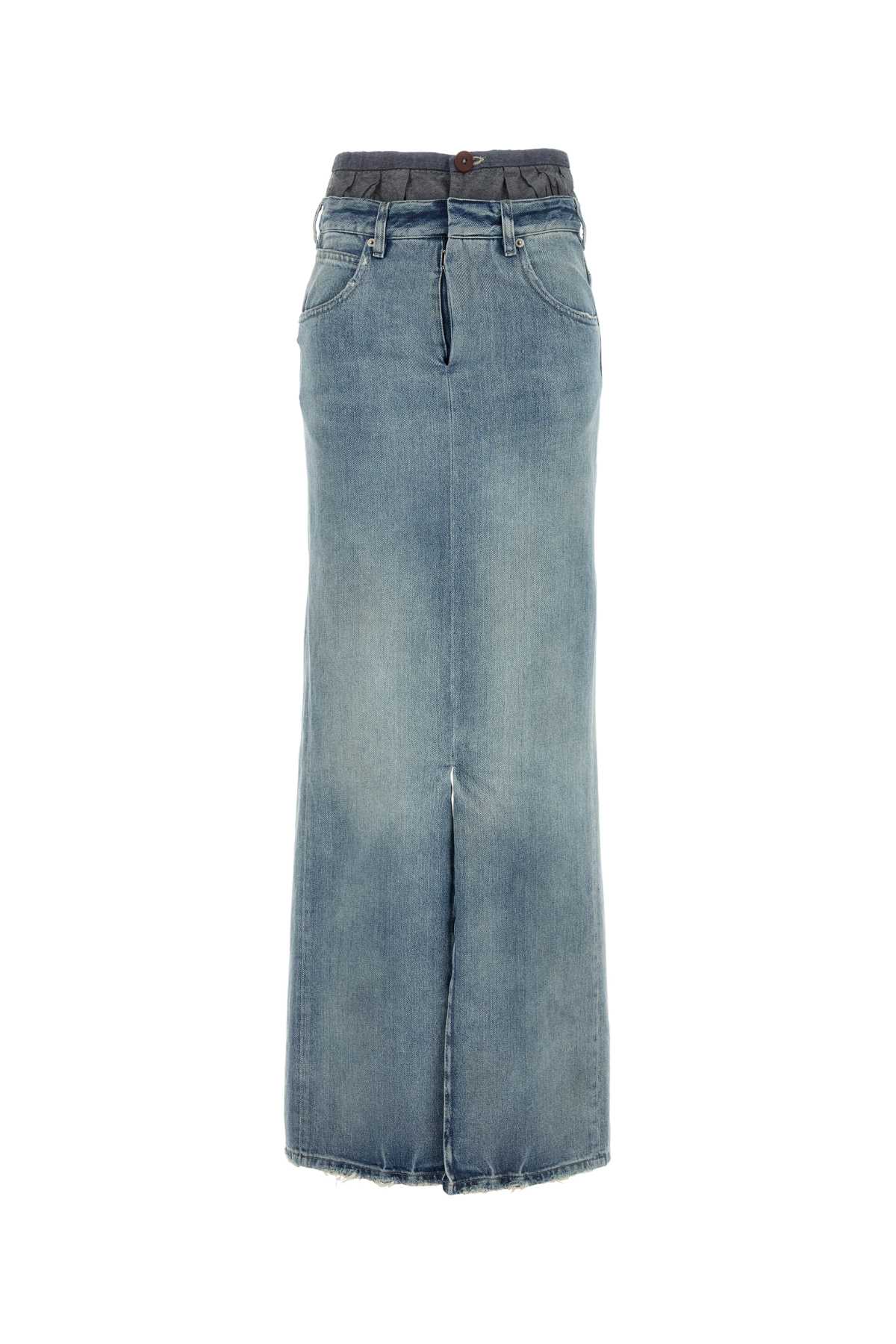 Maison Margiela Light Blue Long Skirt With Front Slit And Five Pocket Design In Denim Woman In Lightblue